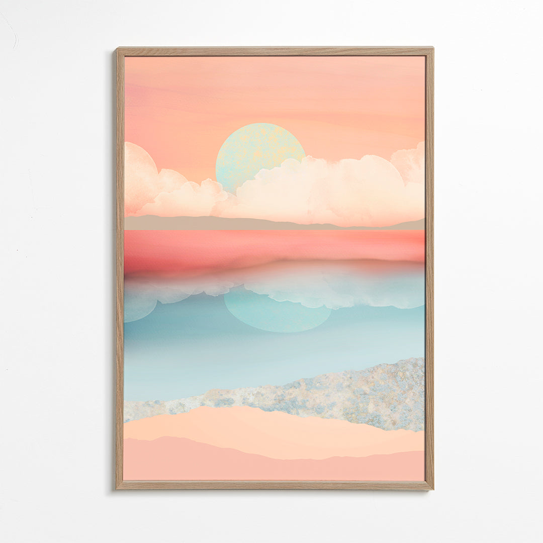 Krajinný obraz pastel s odrazem slunce