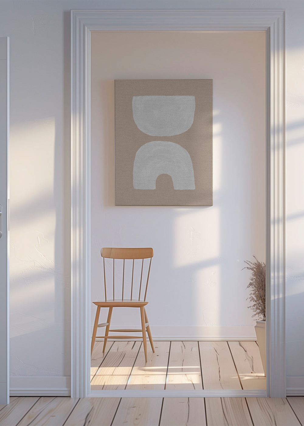 Minimalistické bílé tvary na béžovém pozadí