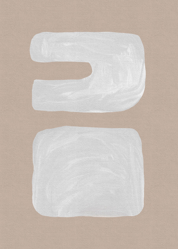Minimalistické dílo se dvěma bílými tvary