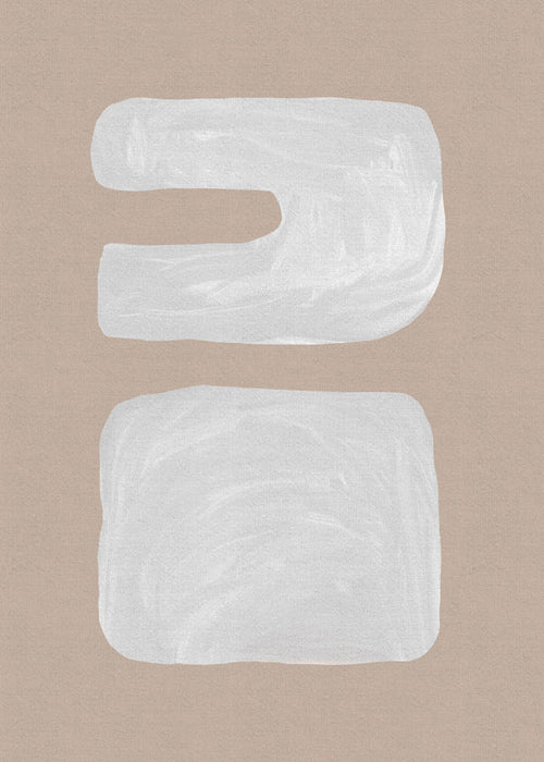 Minimalistické dílo se dvěma bílými tvary