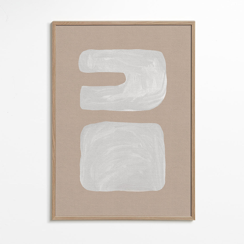 Minimalistické dílo se dvěma bílými tvary