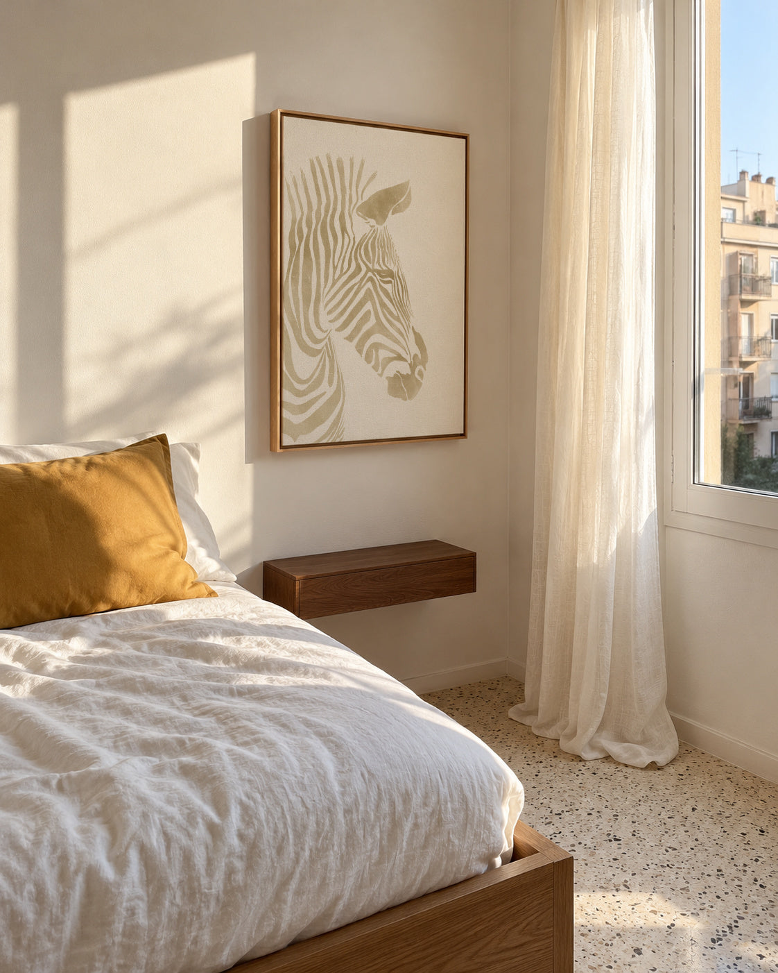 Beige Zebra - Framed canvas in an interior