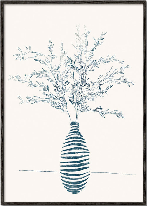 Botanický plakát s modrou vázou – Black Frame