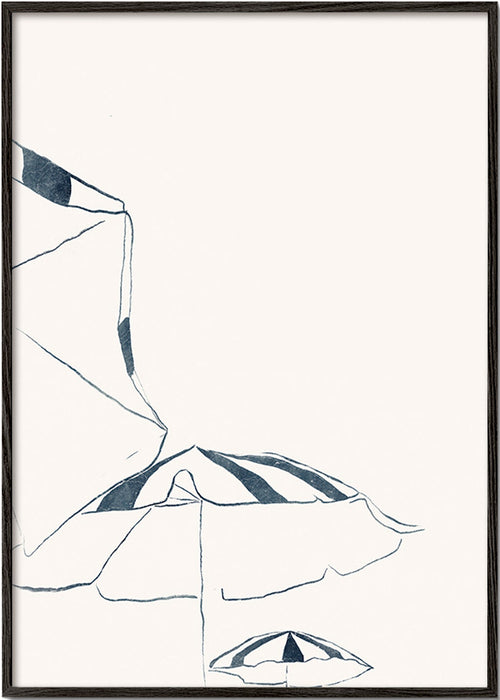 Ilustrace modrých plážových slunečníků minimalistická – Black Frame