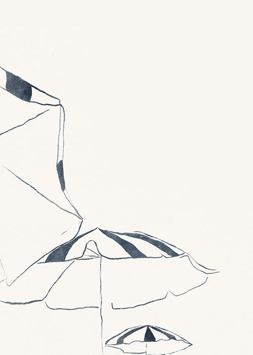 Ilustrace modrých plážových slunečníků minimalistická
