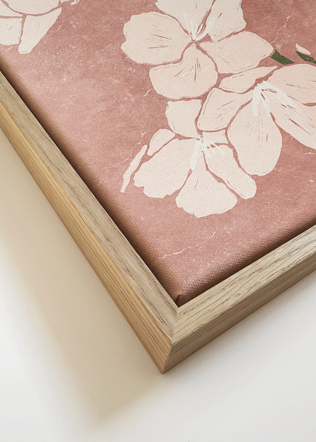 Botanický plakát růžové květy s vintage strukturou – Canvas detail