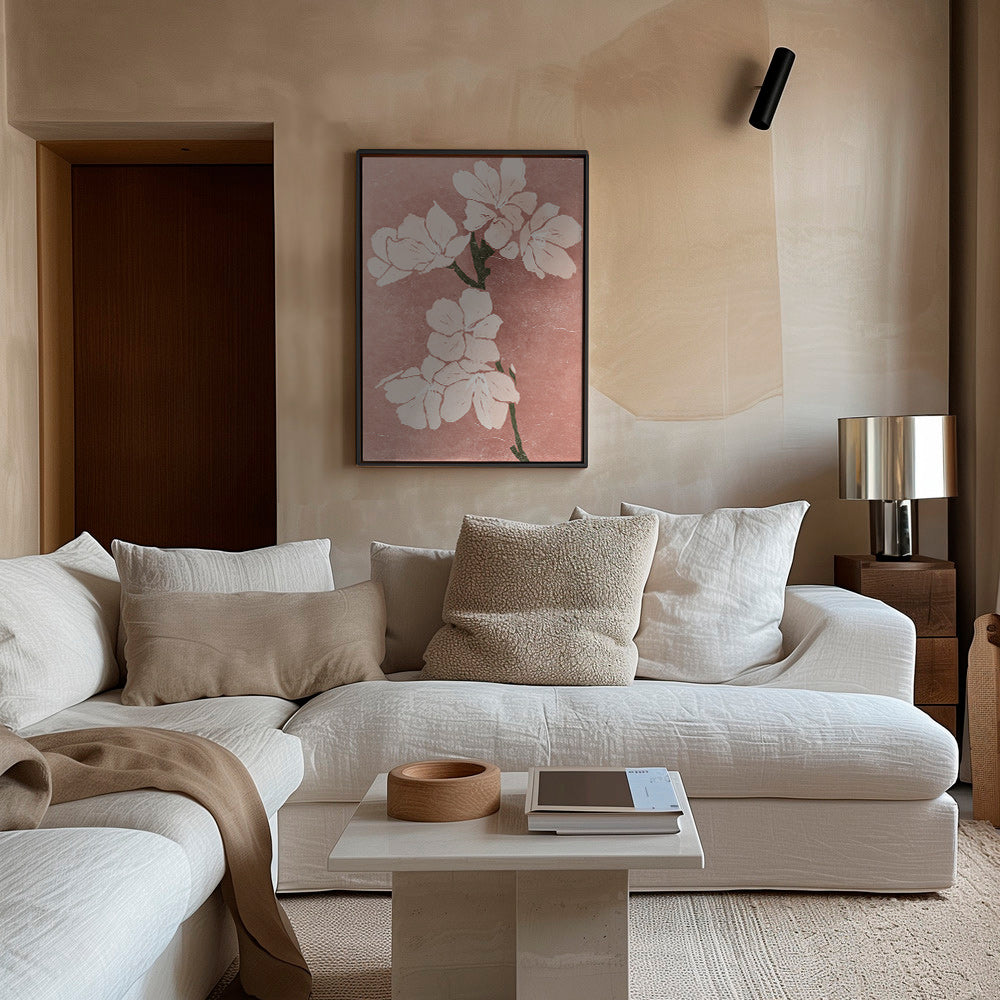 Botanický plakát růžové květy s vintage strukturou – Canvas1