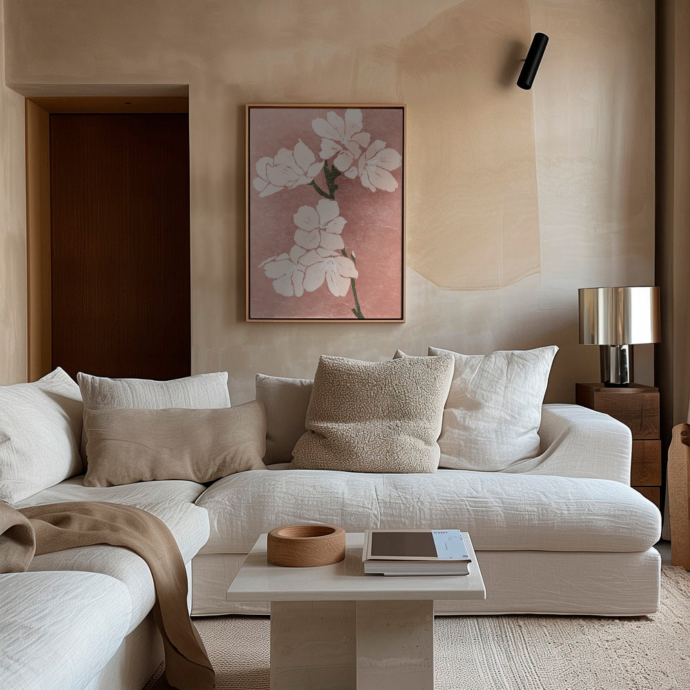 Botanický plakát růžové květy s vintage strukturou – Canvas2