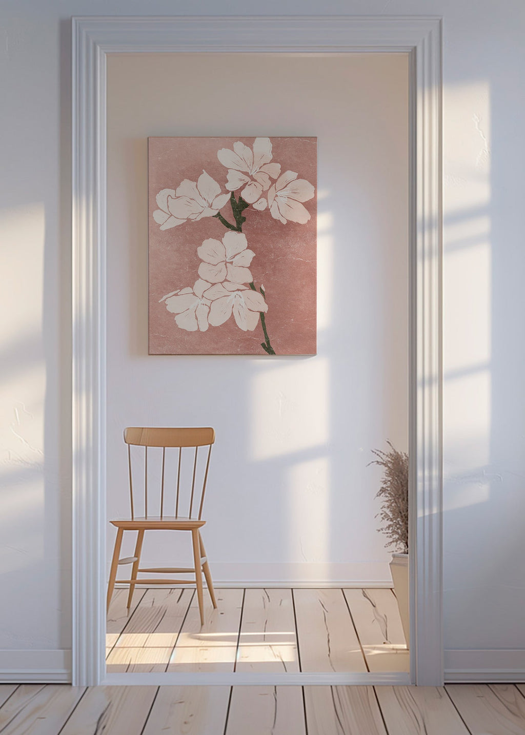 Botanický plakát růžové květy s vintage strukturou – Canvas