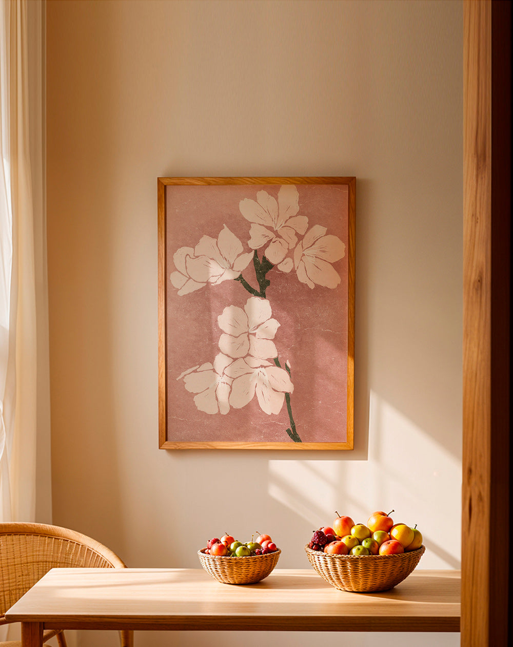 Botanický plakát růžové květy s vintage strukturou – Product1