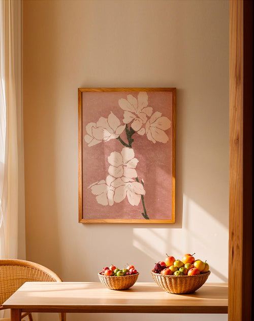 Botanický plakát růžové květy s vintage strukturou – Product1