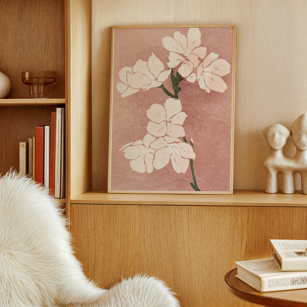 Botanický plakát růžové květy s vintage strukturou – Product3