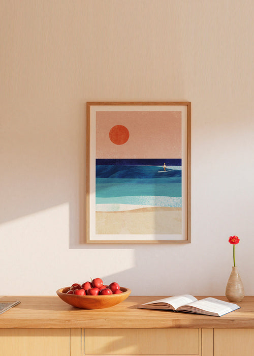 Surf umění: Surf dívka na minimalistické vlně