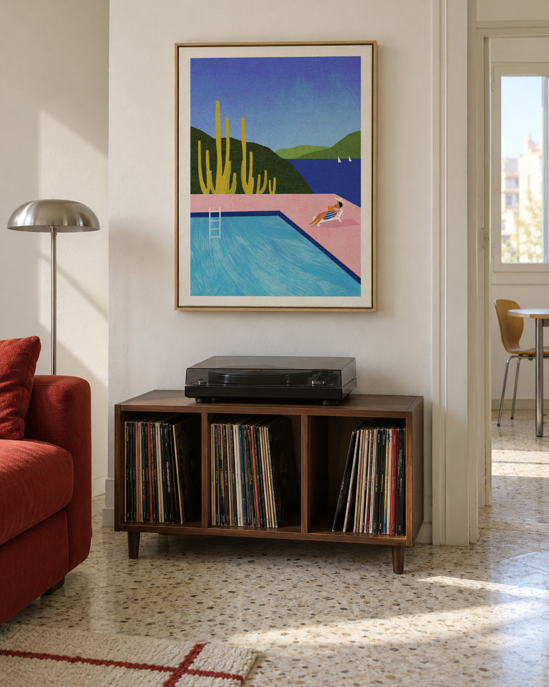 Swimming Pool II - Framed canvas in an interior