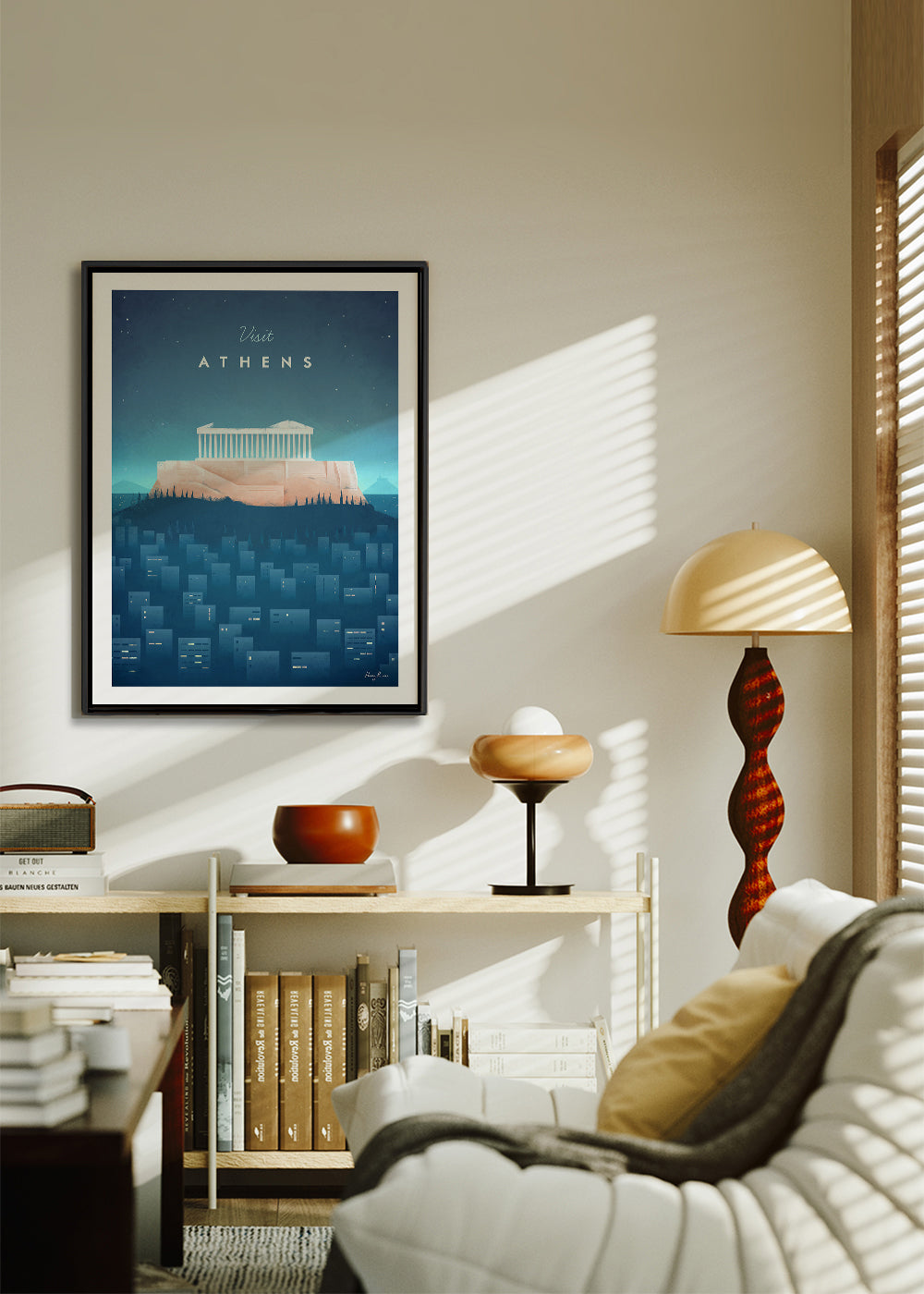 Městský plakát: Athény ilustrace v noci