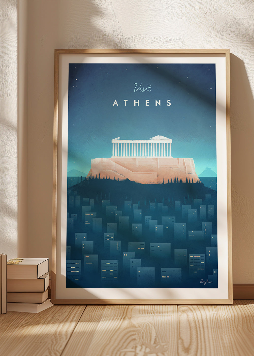Městský plakát: Athény ilustrace v noci