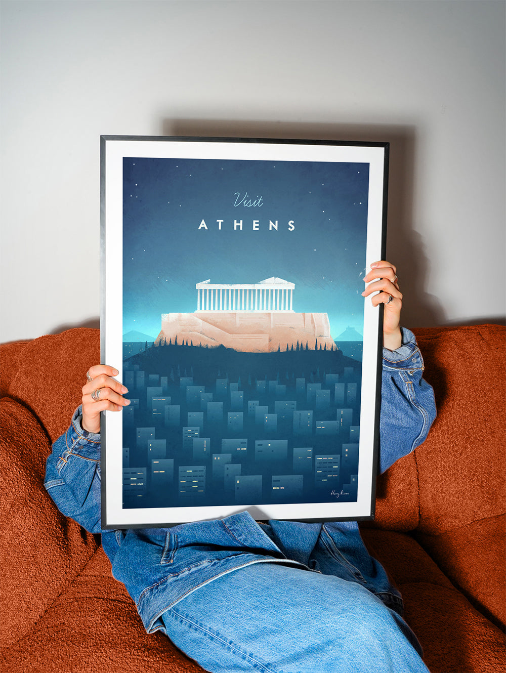 Městský plakát: Athény ilustrace v noci
