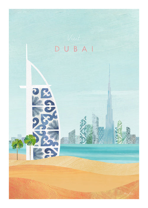 Cestovní plakát Dubaj panorama ilustrace