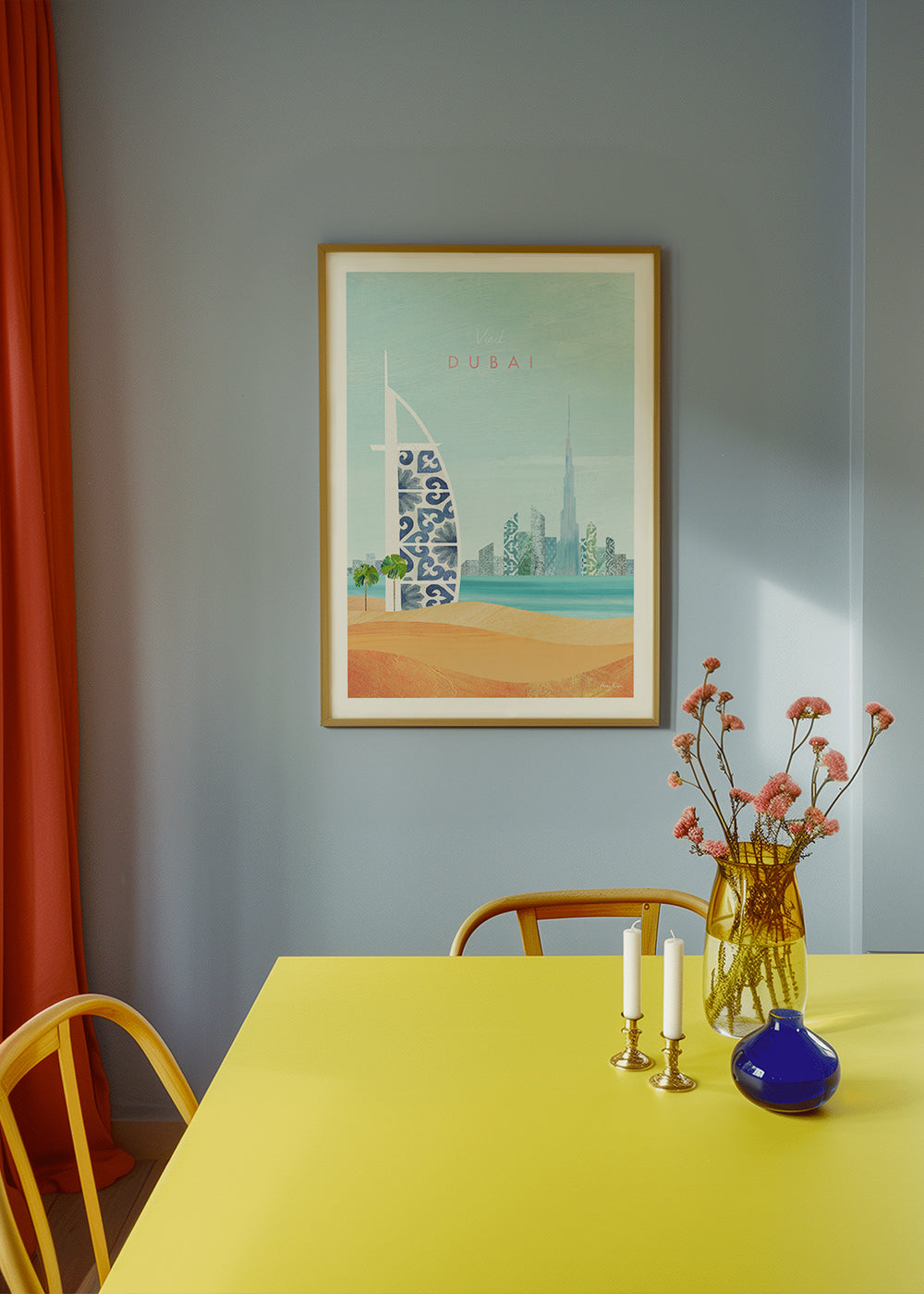Cestovní plakát Dubaj panorama ilustrace