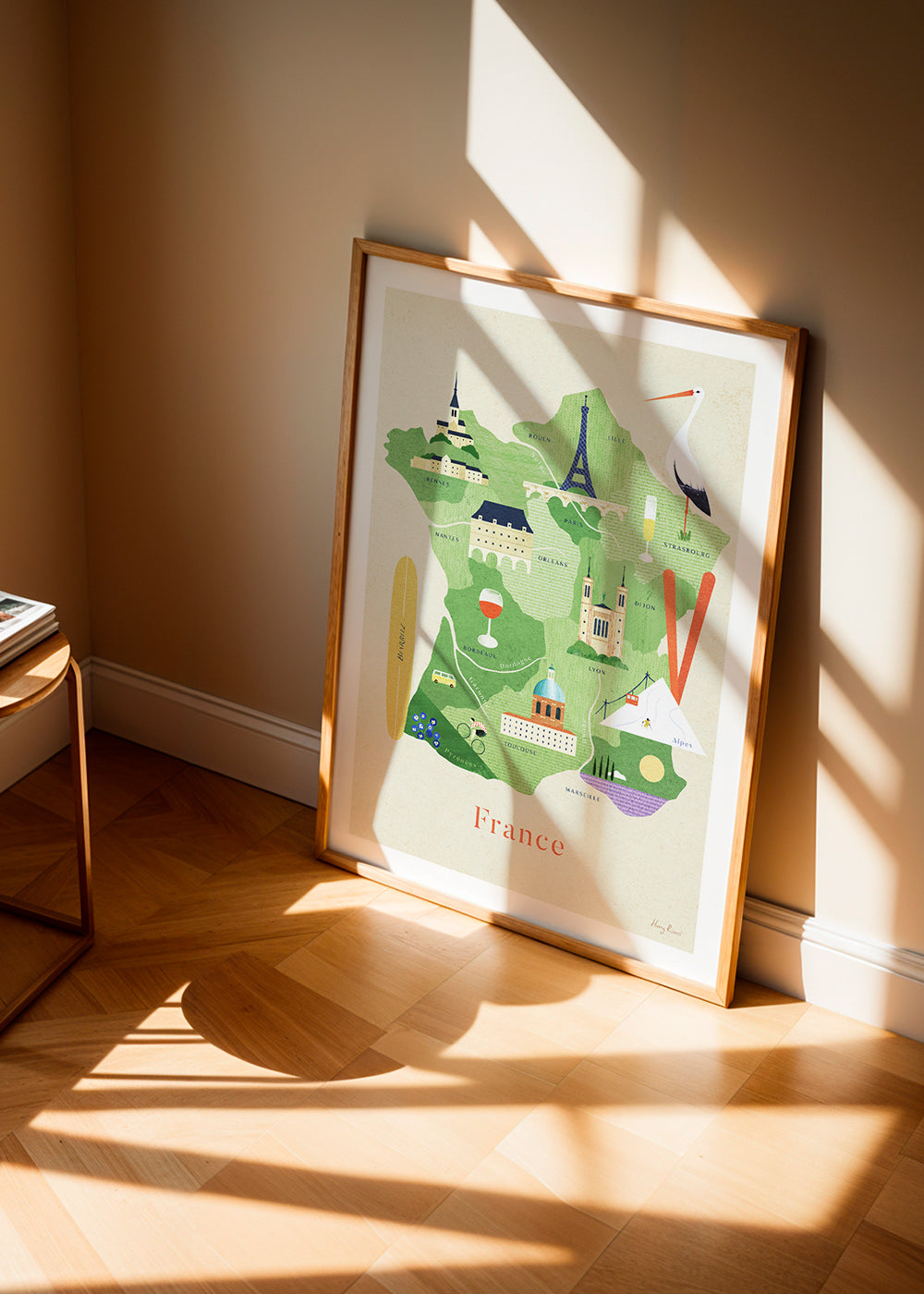 Cestovatelský plakát Ilustrovaná mapa Francie