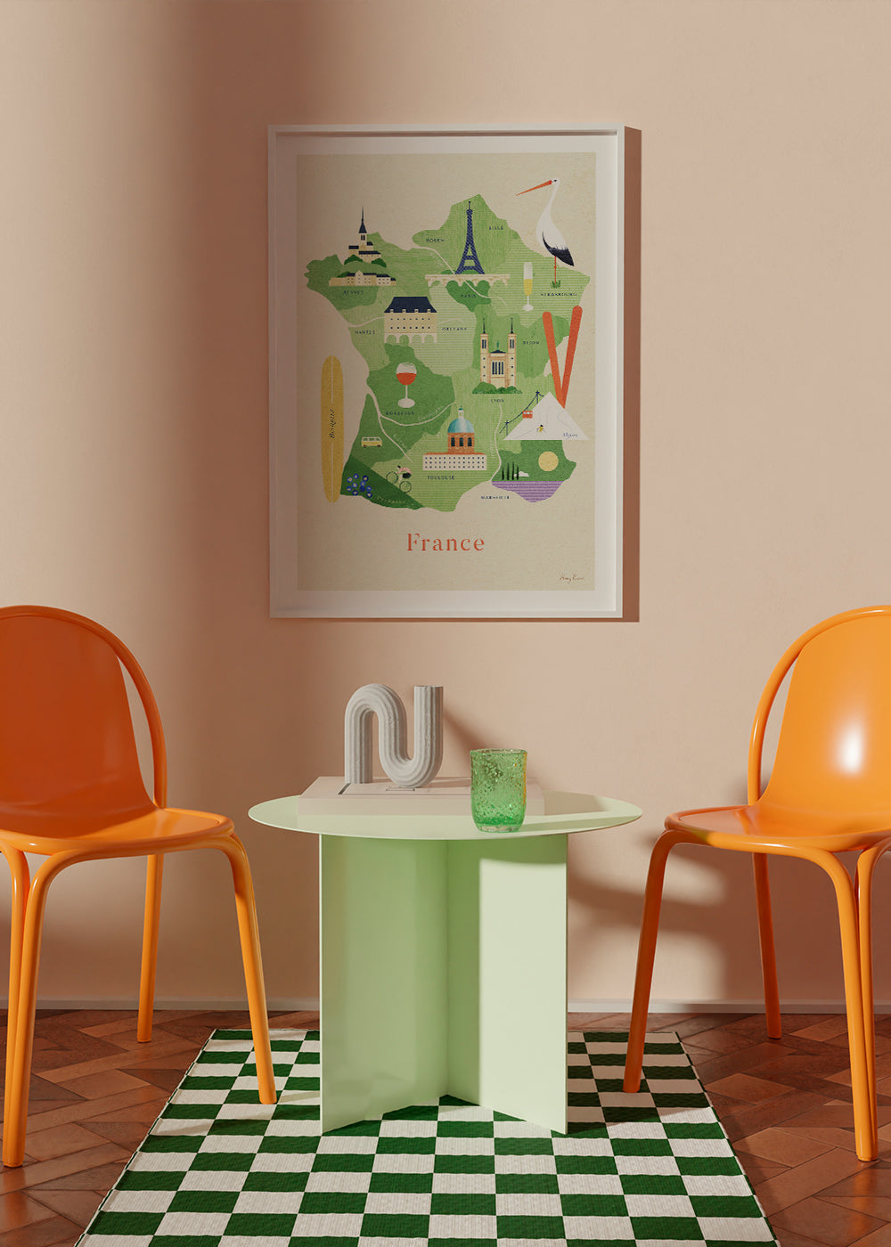 Cestovatelský plakát Ilustrovaná mapa Francie