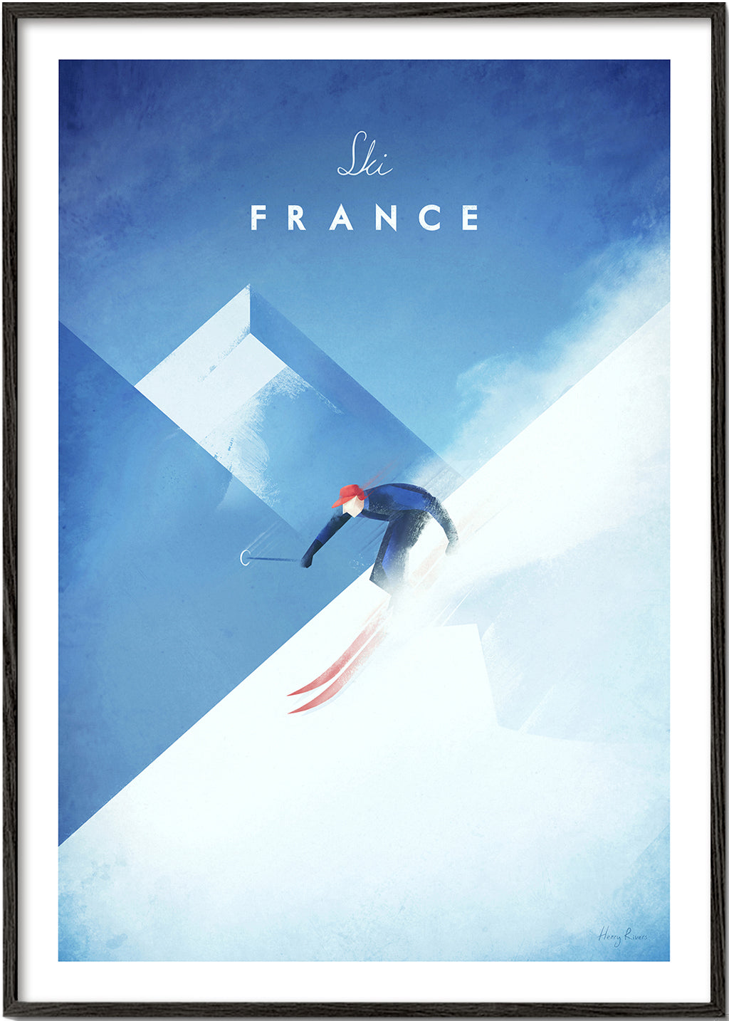 Sportovní plakát Ski France s lyžařem v sjezdu