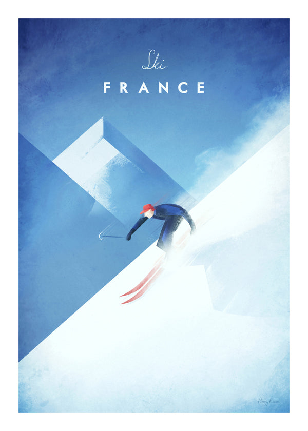 Sportovní plakát Ski France s lyžařem v sjezdu