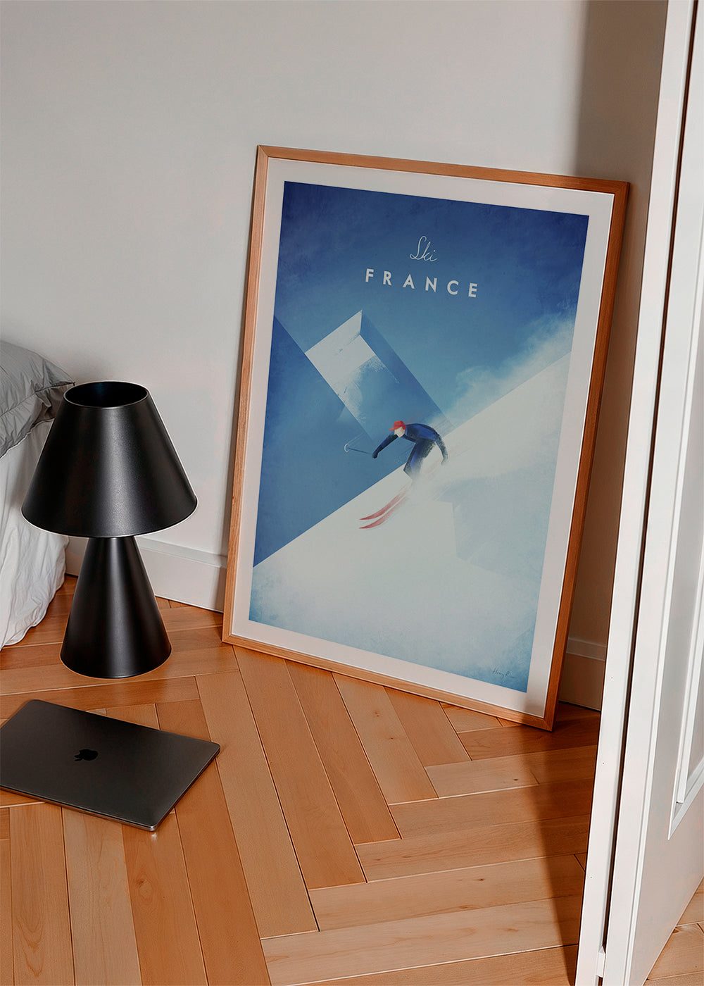 Sportovní plakát Ski France s lyžařem v sjezdu