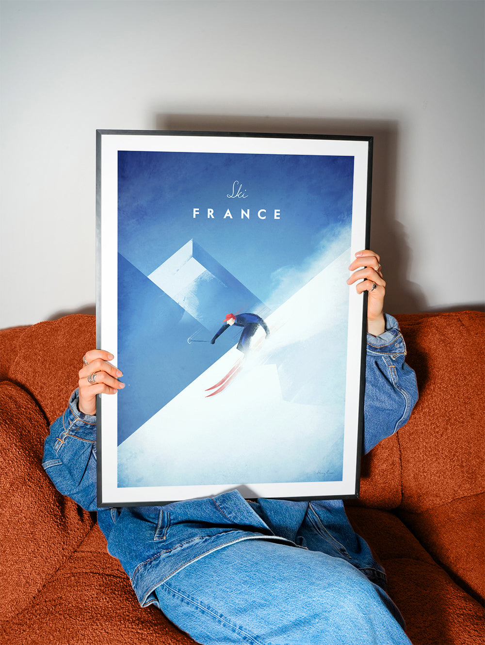 Sportovní plakát Ski France s lyžařem v sjezdu