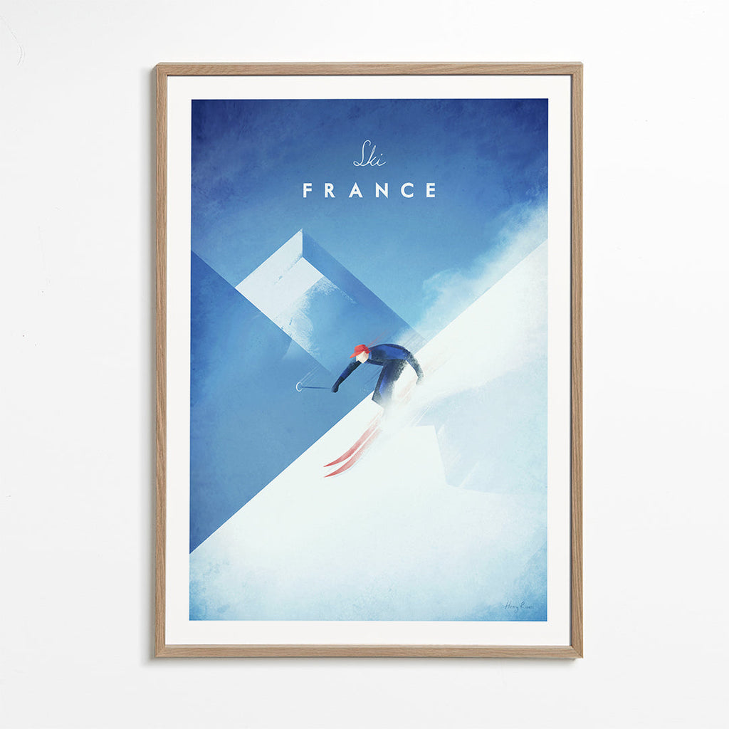 Sportovní plakát Ski France s lyžařem v sjezdu