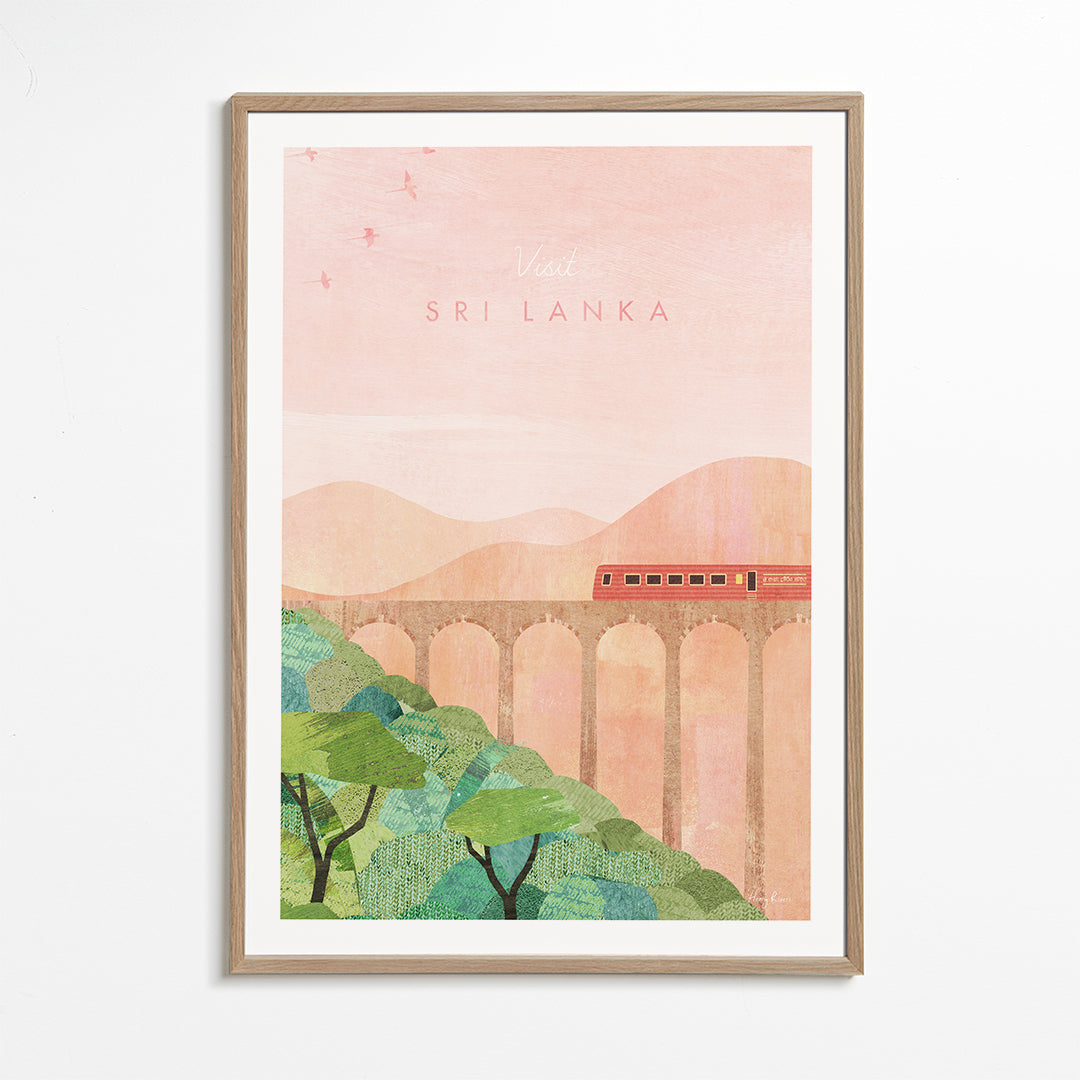 Plakát s vlakem na viaduktu v růžových tónech
