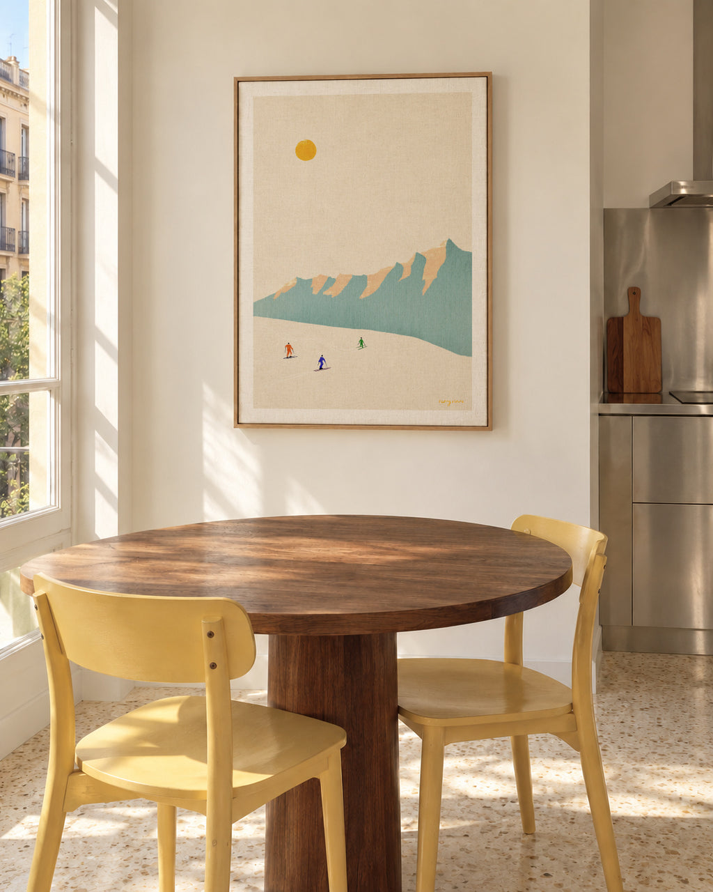 Happy skiers - Framed canvas in an interior
