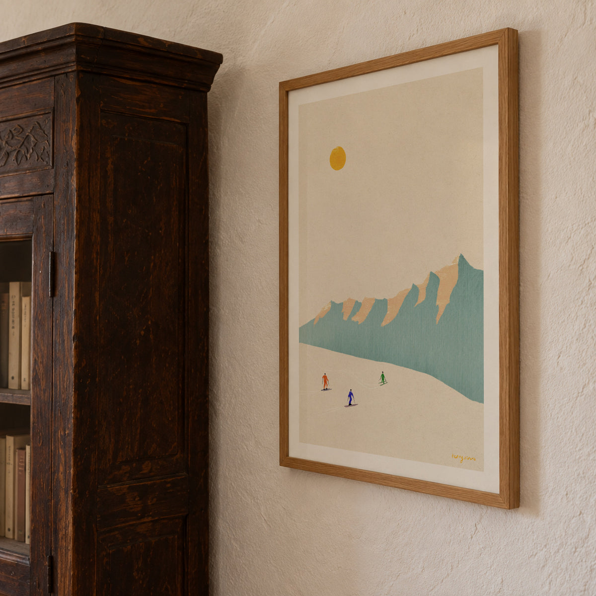 Happy skiers - Framed poster detail