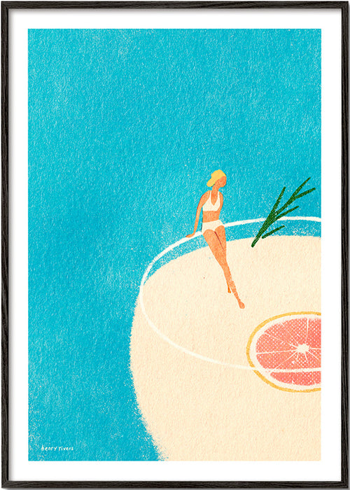 Obraz do kuchyně Gin Tonic ilustrace s postavou – Black Frame