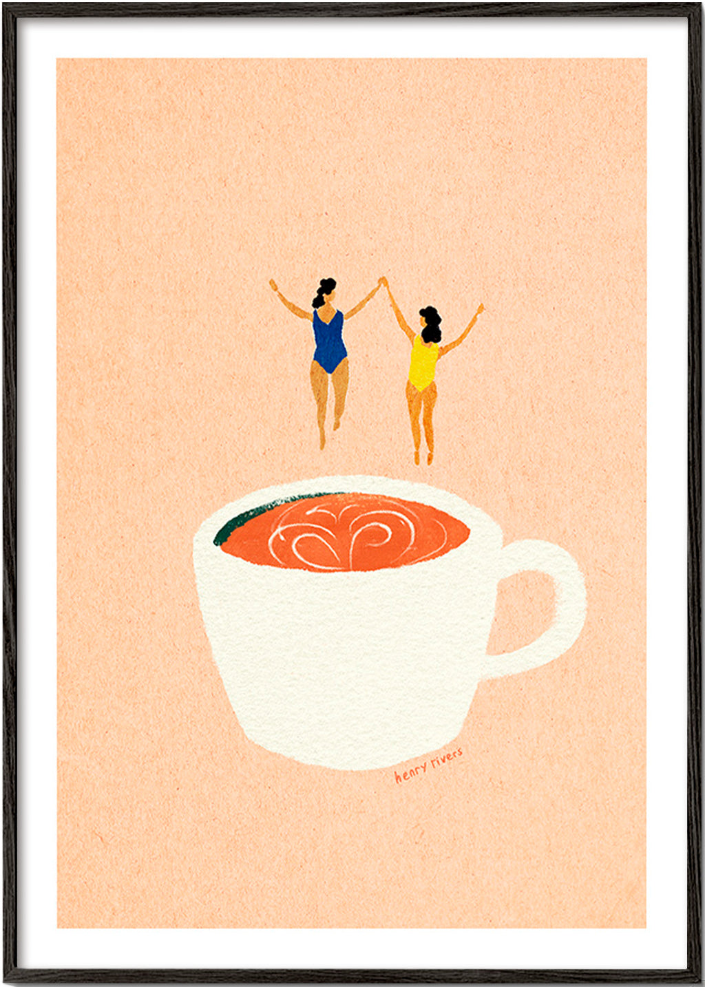 Obraz do kuchyne s kavou a plavci – Black Frame