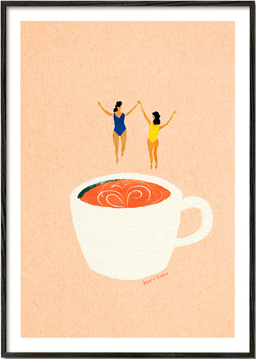 Obraz do kuchyne s kavou a plavci – Black Frame