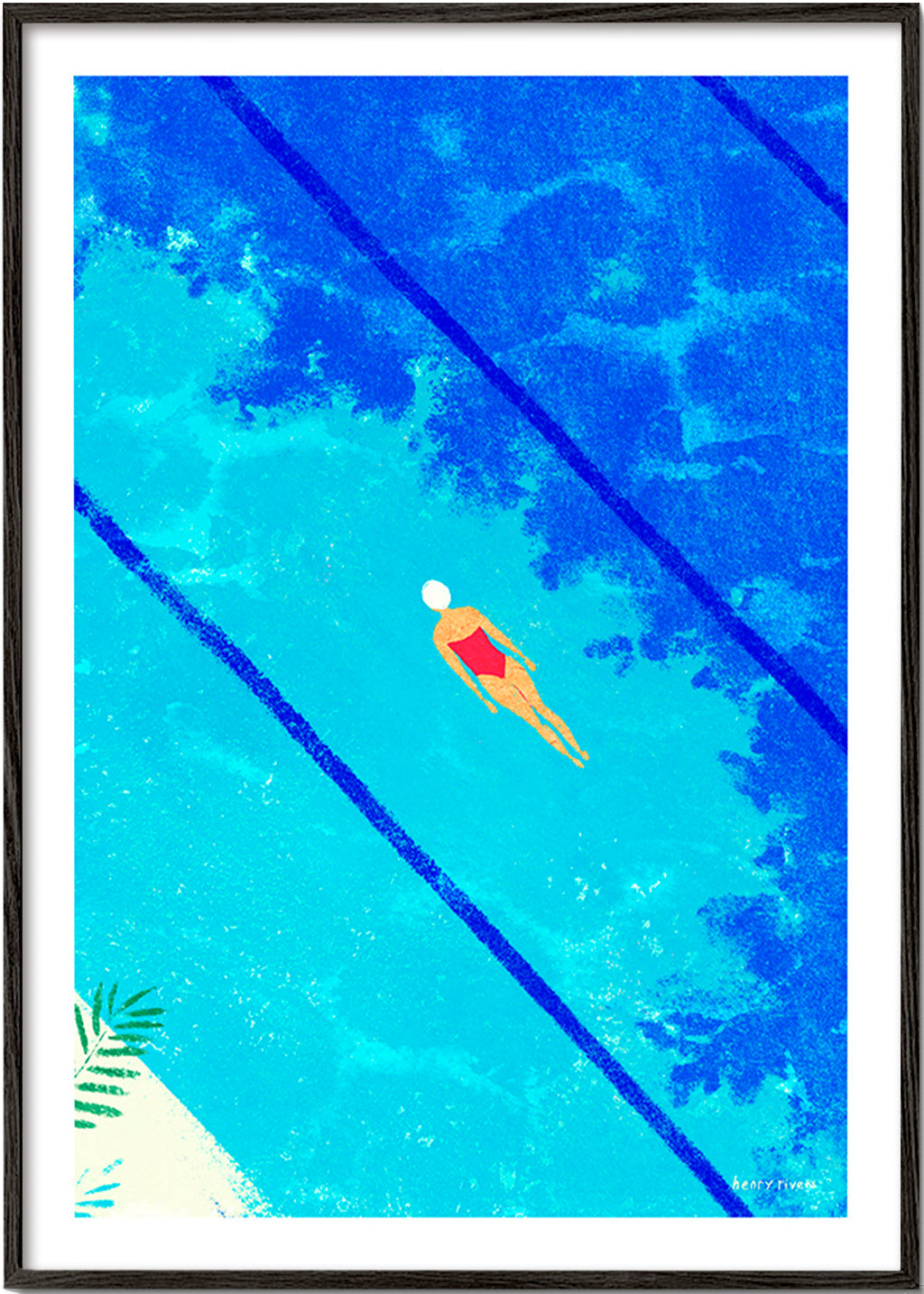 Ilustrace plavkyně v bazénu – Black Frame