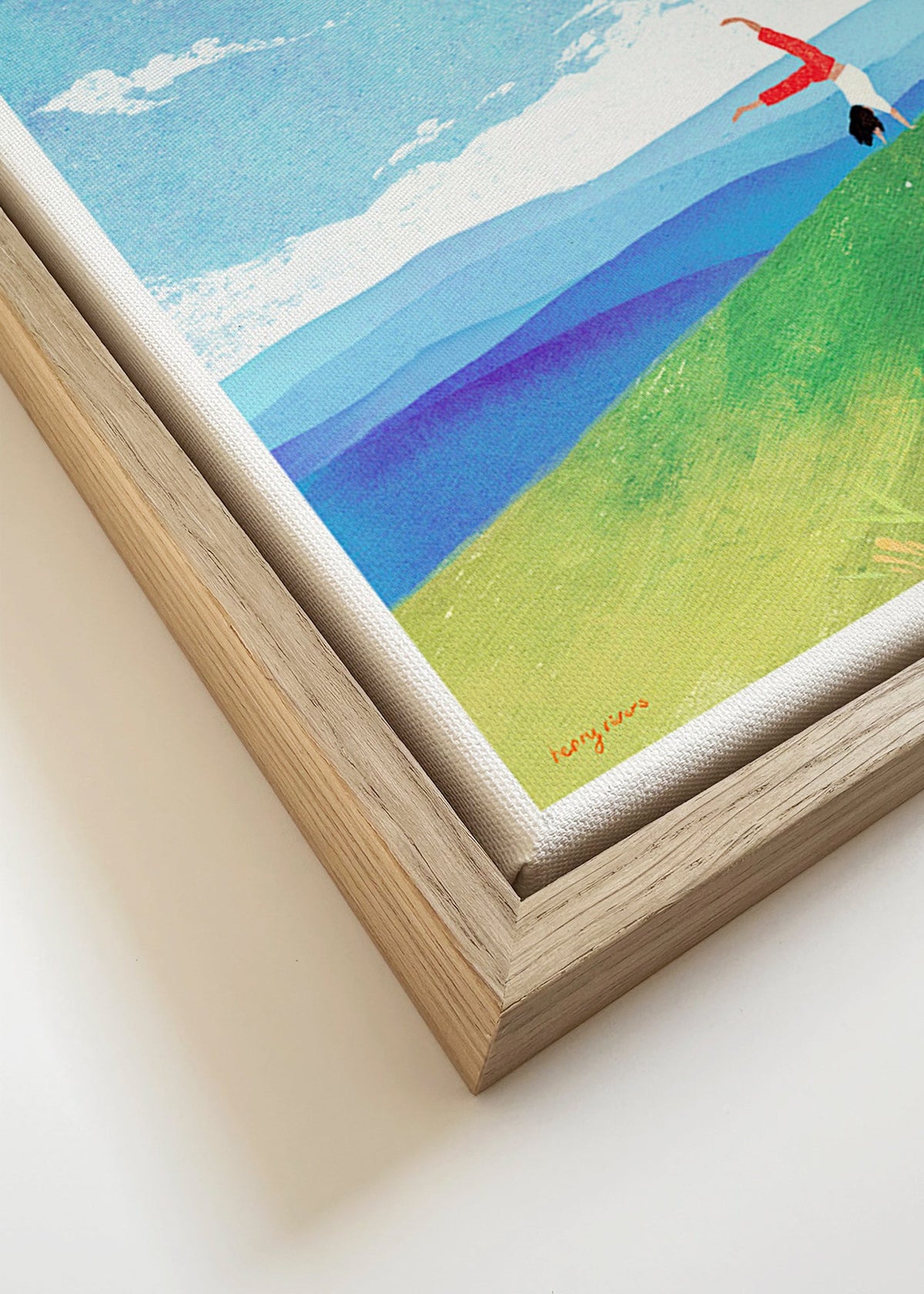 Krajinný obraz s postavou v rovnováze na kopci – Canvas detail