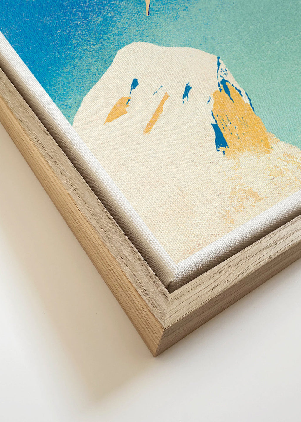 Ilustrace: skok ze skály proti široké modré obloze – Canvas detail