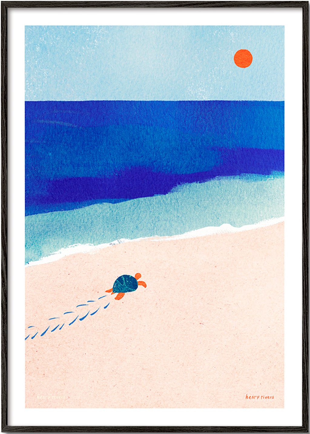 Ilustrace želvy na pláži – Black Frame