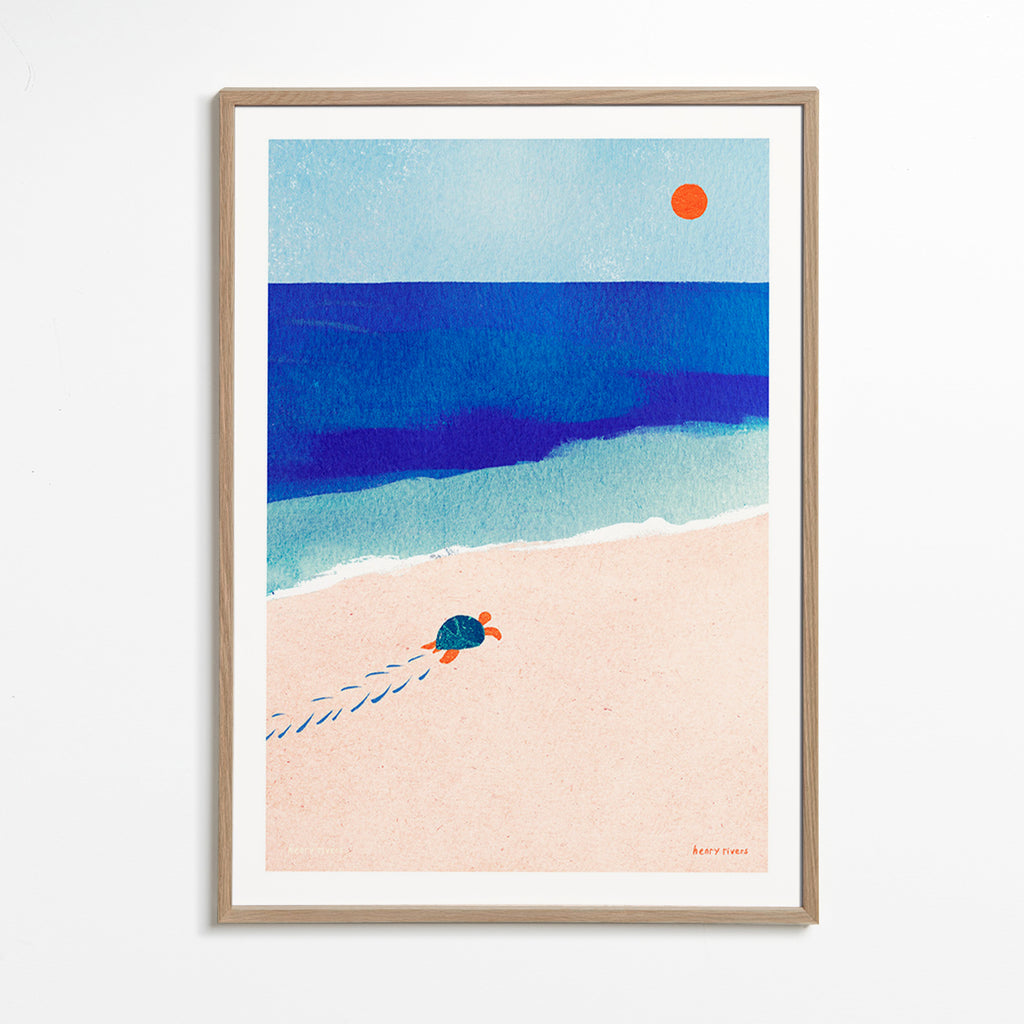 Ilustrace želvy na pláži – Oak Frame