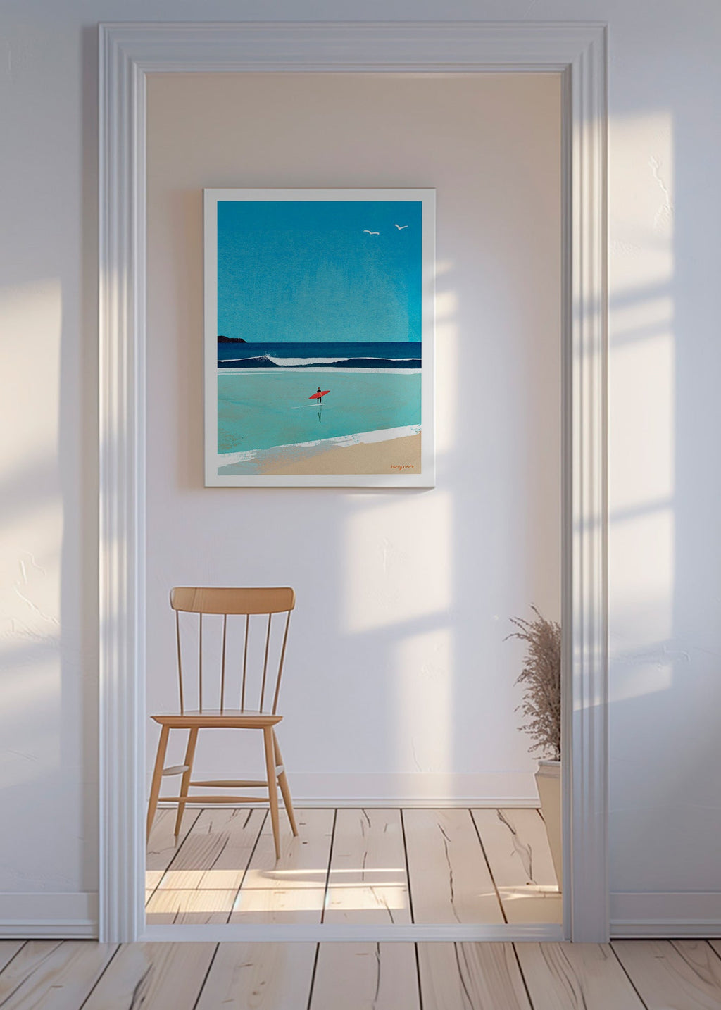 Sportovní umění: surfař na pobřeží – Canvas
