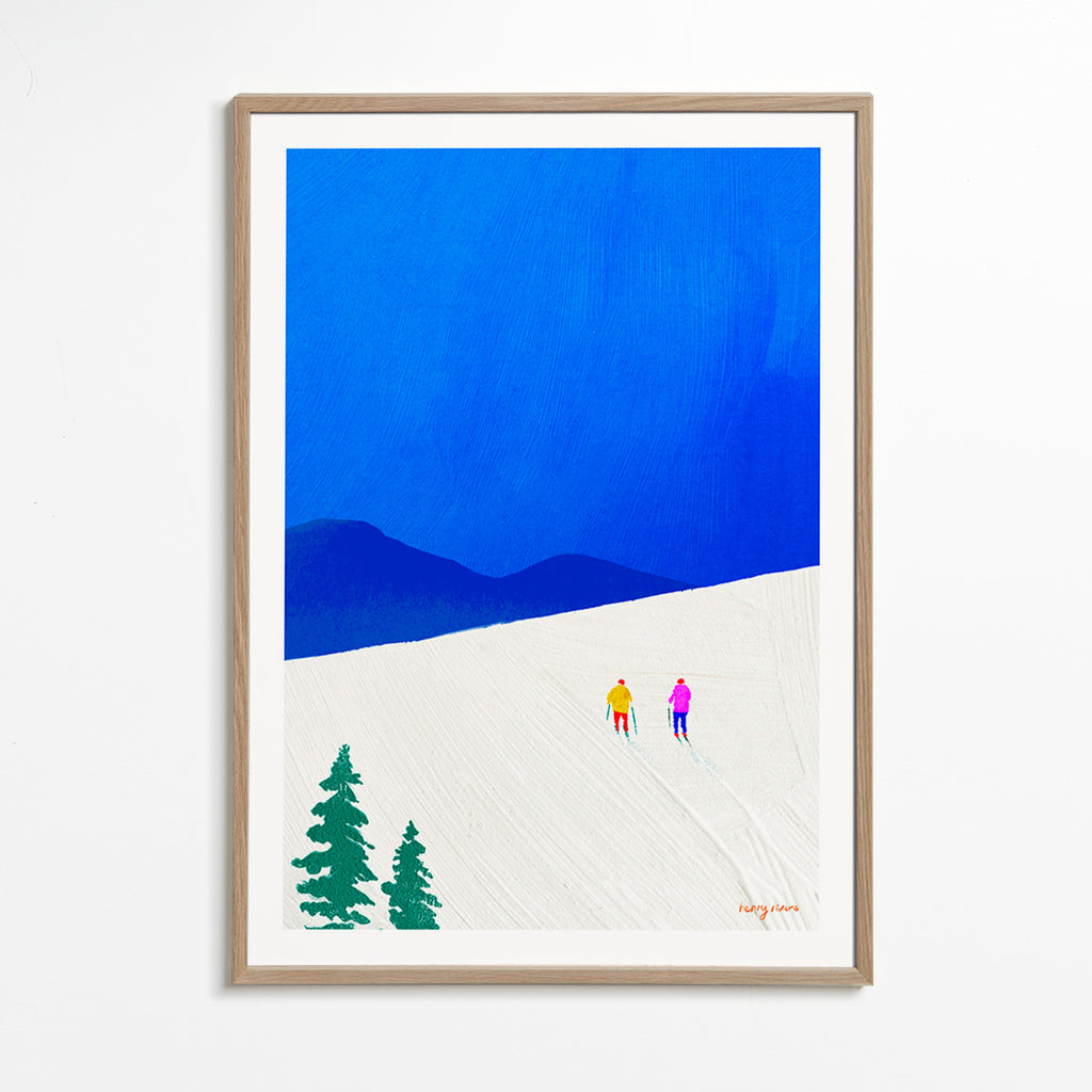 Sportovní obraz: lyžaři na svahu – Oak Frame