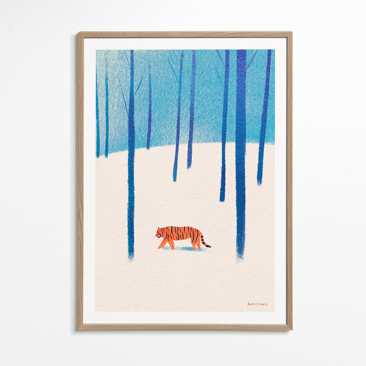 Obraz tygr v sněhu – Oak Frame