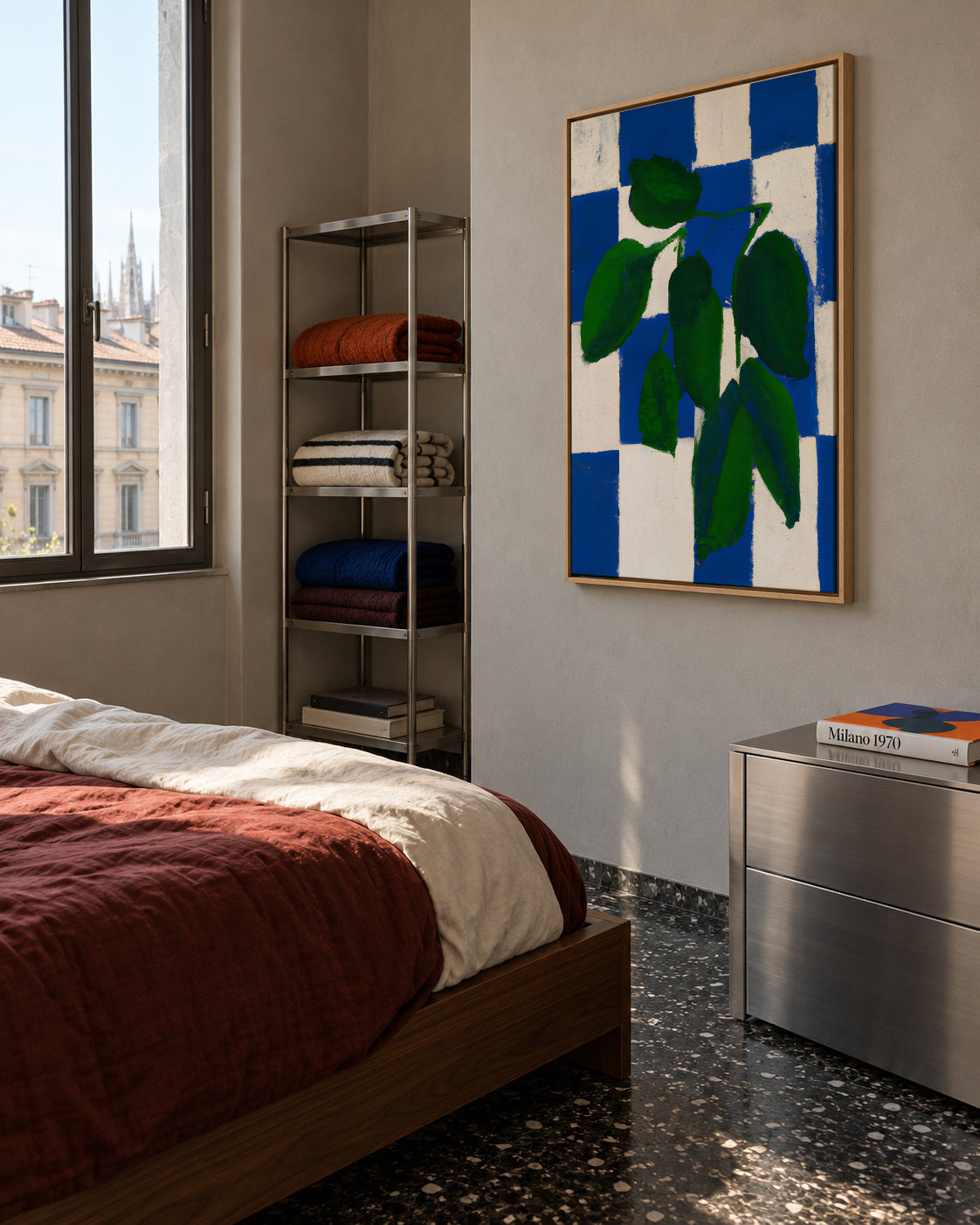 Checkered greenery - Framed canvas in an interior
