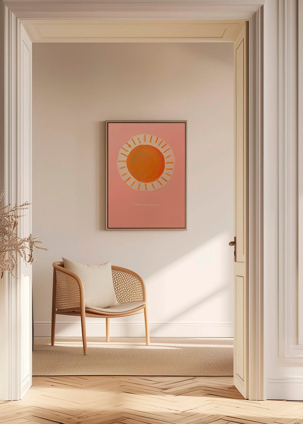 Ilustrace slunce minimalistická růžová
