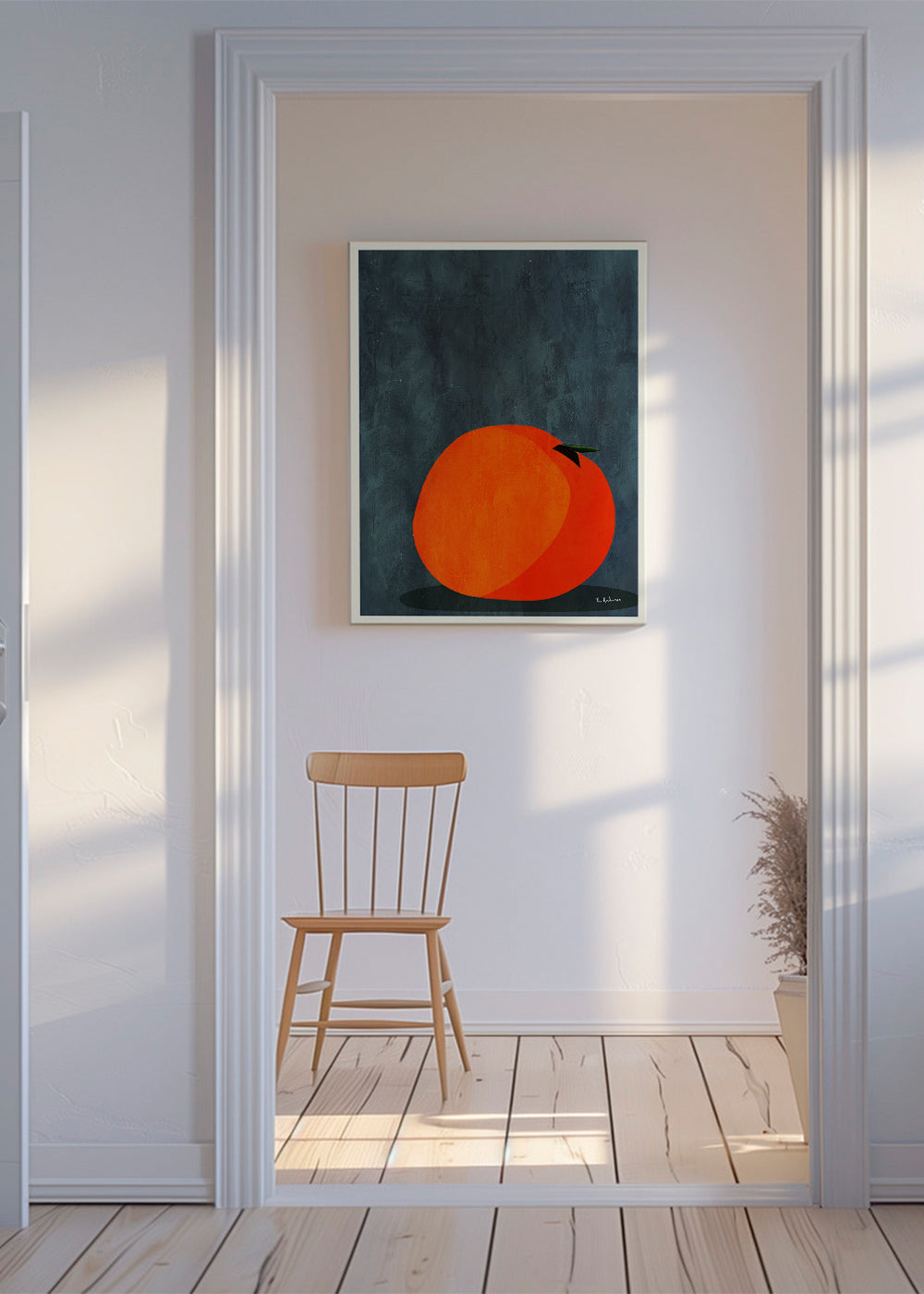 Obraz do kuchyně: oranž v minimalistickém texturovaném pozadí