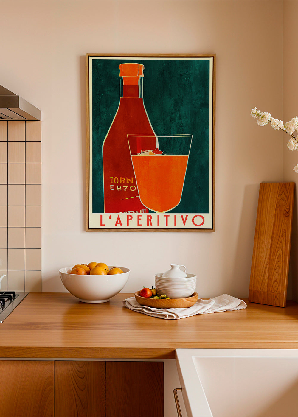 Obraz do kuchyně L'Aperitivo s lahví a oranžovým pohárem