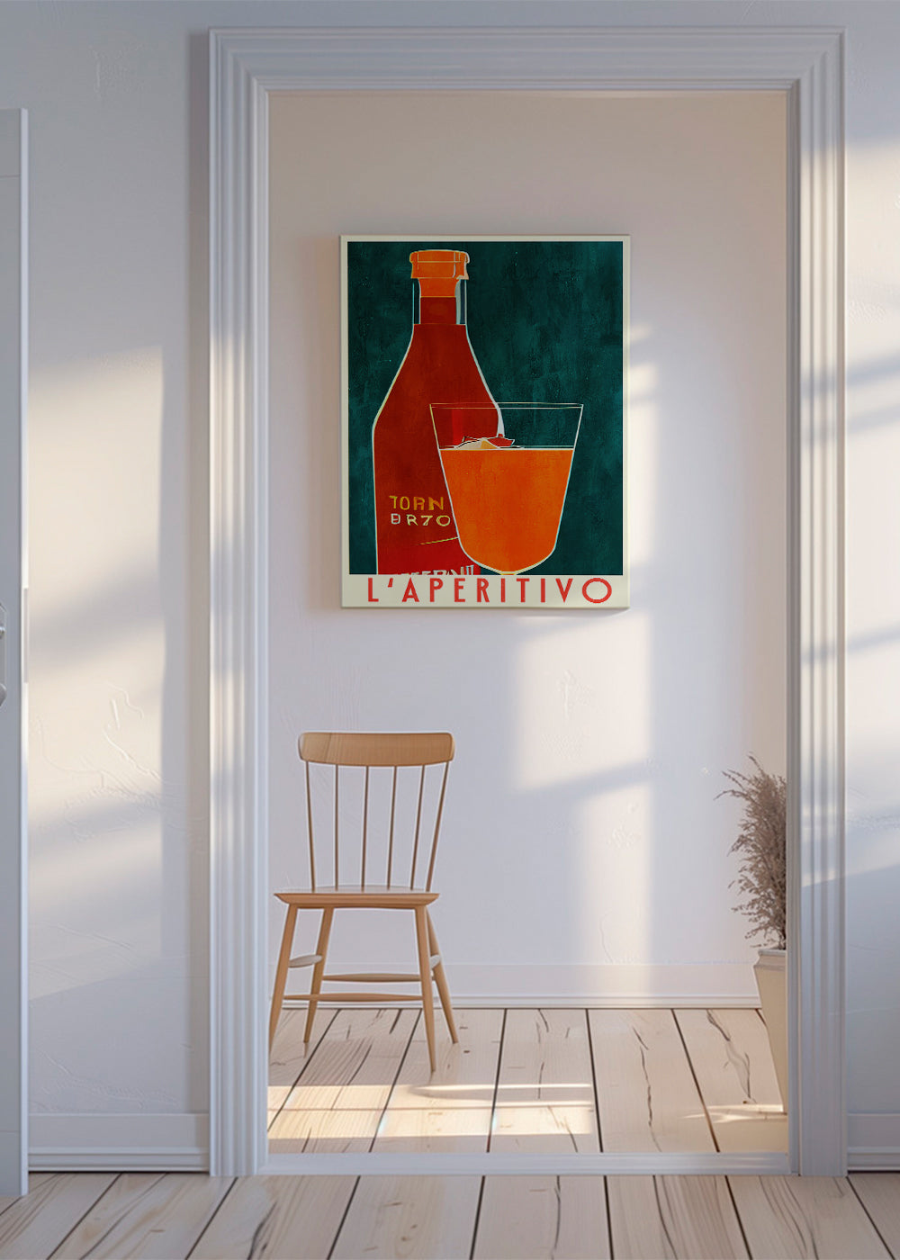 Obraz do kuchyně L'Aperitivo s lahví a oranžovým pohárem