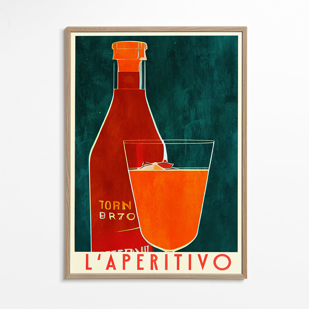 Obraz do kuchyně L'Aperitivo s lahví a oranžovým pohárem